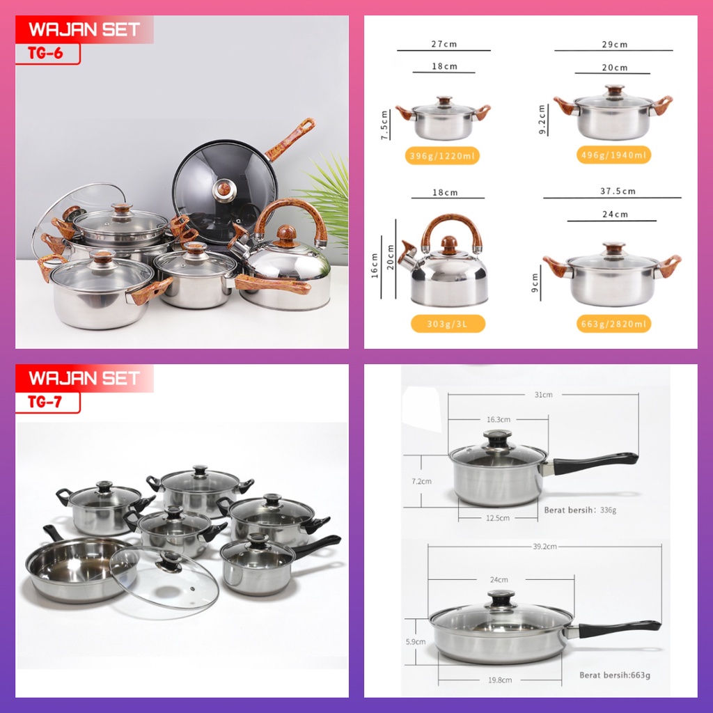 Panci Teko Set StainlessSteel12 Pcs Anti Lengket Panci Bisa untuk Kado Free riques kartu Ucapan