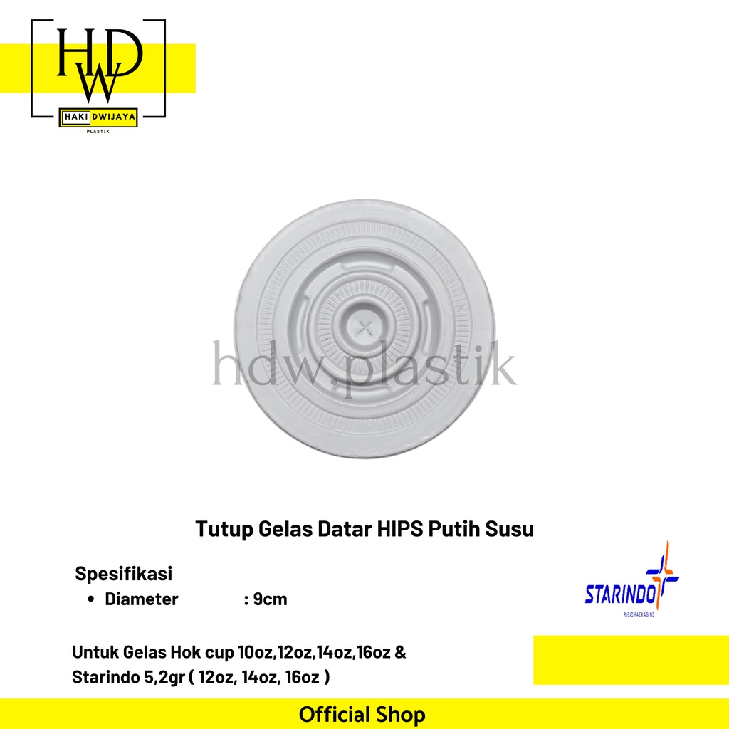 [ Isi 50pcs ] Tutup Gelas Datar HIPS Putih Susu / Butek  Hok Cup 10oz, 12oz, 14oz, 16oz & 5,2gr ( 12