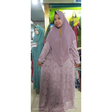 Gamis Syari Sl Hijab Brukat Mix Ceruty Babydool Terbaru Double Puring PESTA Seragam Lapisan Jilbab B