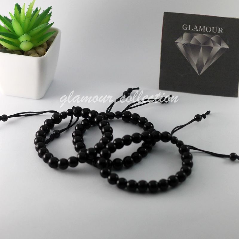 Gelang Tangan Batu Bulat Hitam Model Limbad 8mm  Pria