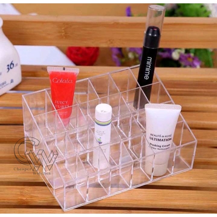 Cheaper-Rak Lipstick Kosmetik Acrylic 24 Slot Organizer Akrilik Tempat Penyimpanan