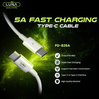 Luna Kabel Data Type C to C USB Cable PD B26A Super Fast Charging 5A 1M For Samsung Power Delivery