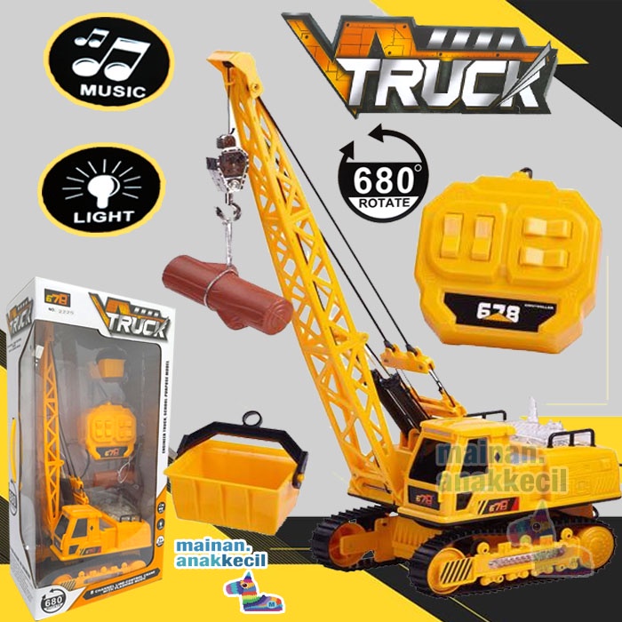 MAINAN ANAK MOBIL KONTRUKSI TRUCK CRANE REMOTE CONTROL DENGAN HIDROLIK MUSIC DAN LIGHT BERPUTAR 680°