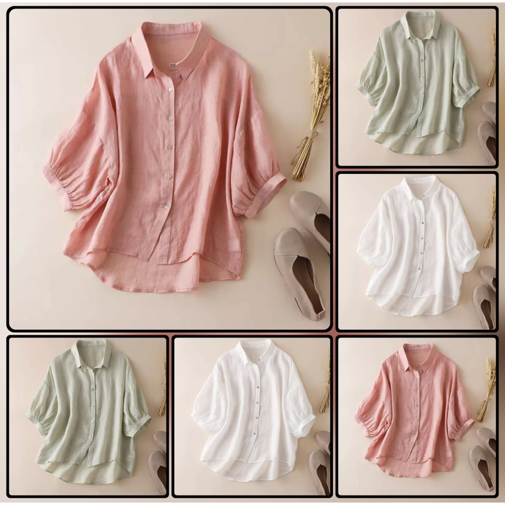 PROMO!! RIVANI Linen Oversize - KEMEJA OVERSIZE - ATASAN WANITA - KOREAN STYLE - KEMEJA LINEN - PAKAIAN WANITA TERLARIS - HOT ITEM