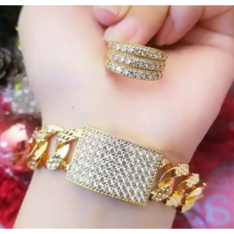 COD Gelang kotak permata free cincin permata gold