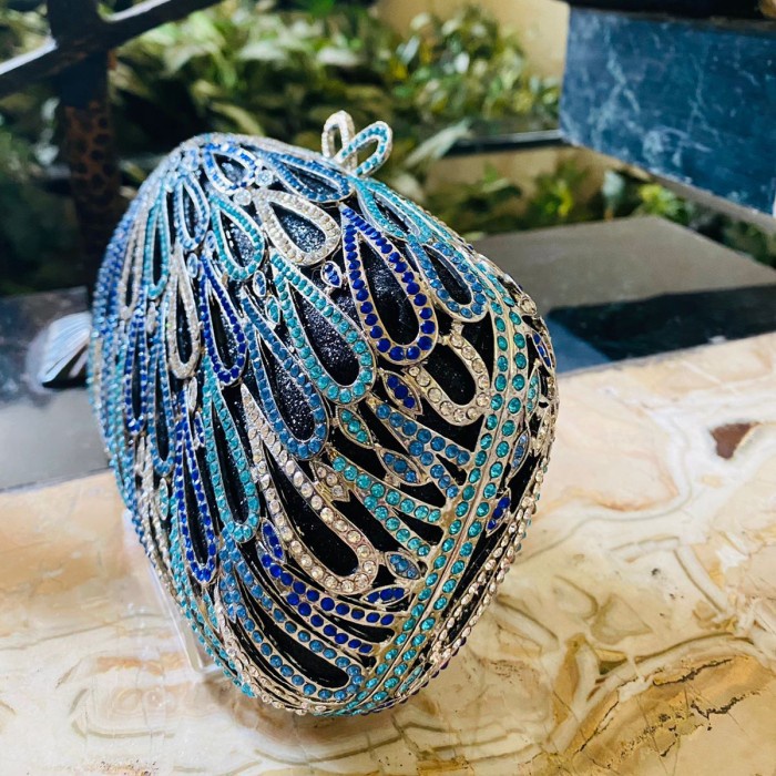 Tas Pesta / Rossini Clutch Swarovski Blue / Biru 28 Mewah Cantik