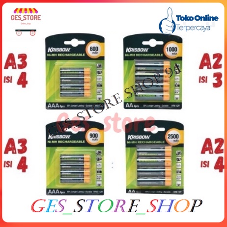 Krisbow Rechargeable baterai/batre AA/AAA isi 4/Baterai charger Remot/Batre murah/Batre jam/Batre se