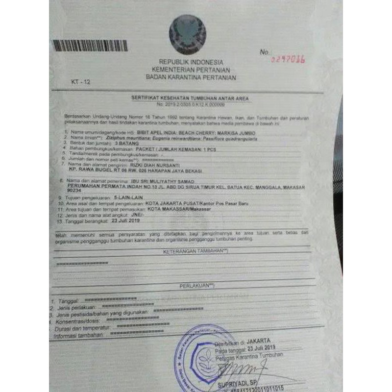 

ijin karantina tanaman via pos