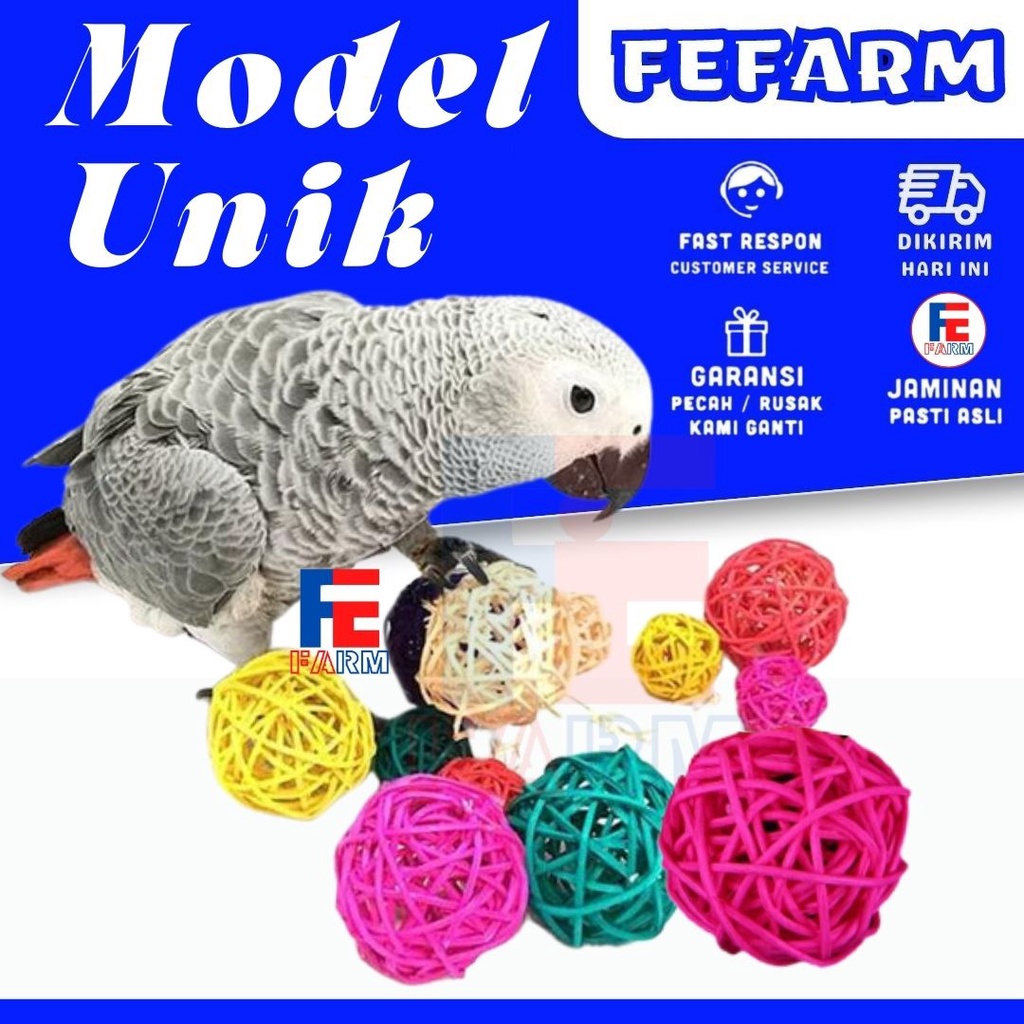 BOLA ROTAN 10PCS MAINAN BURUNG PARROT PAROT LOVEBIRD PARKIT PARUH BENGKOK AKSESORIS LAMPU TUMBLR HIAS BOLA FEFARM