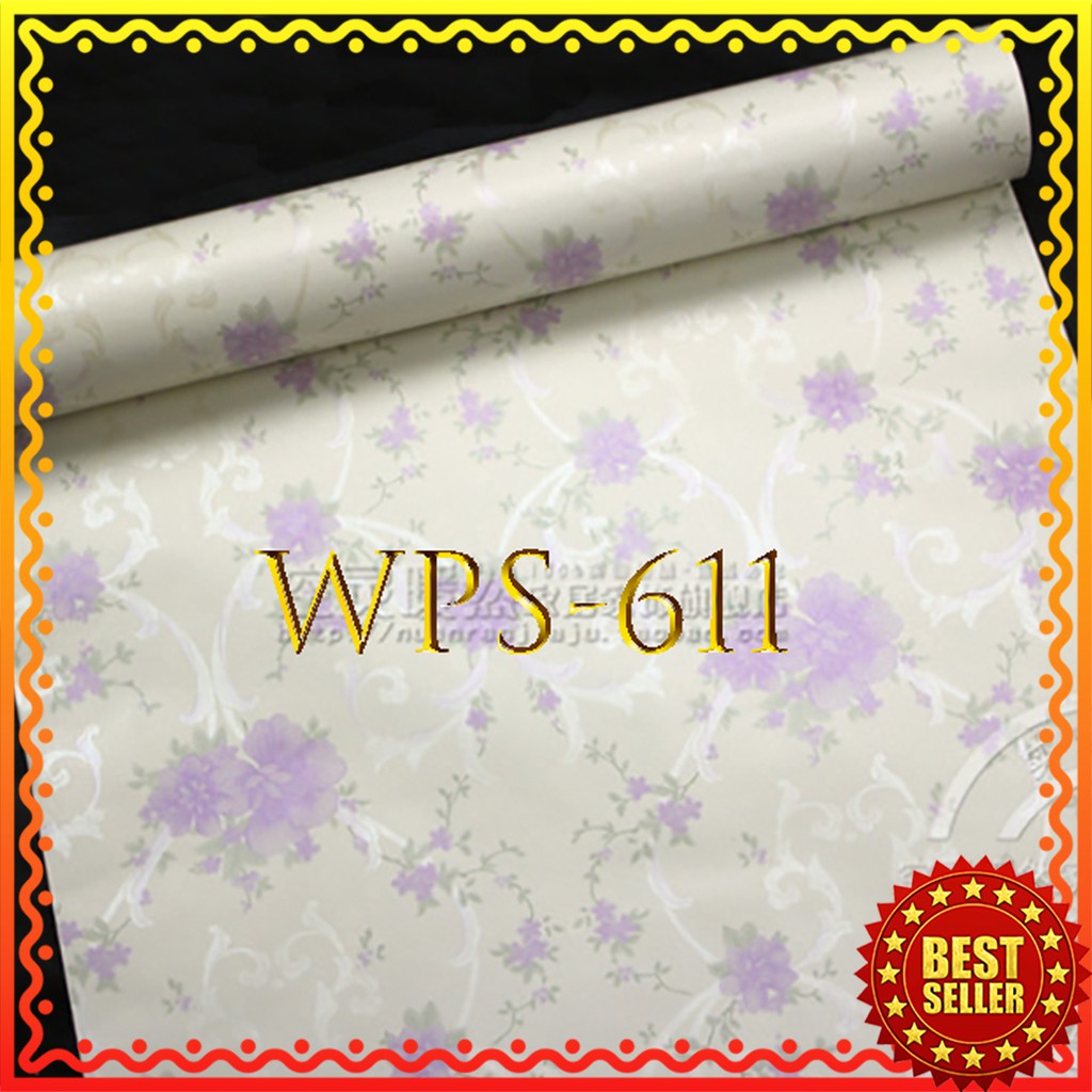 PROMO WPS611 WALLPAPER STICKER 45CMX5M PURPLE FLOWER Impor NEW TKM