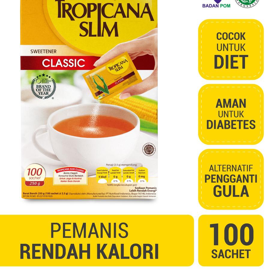 

♟ Tropicana Slim Sweetener Classic 100 sachet - Pemanis untuk Bantu Batasi Gula ▼