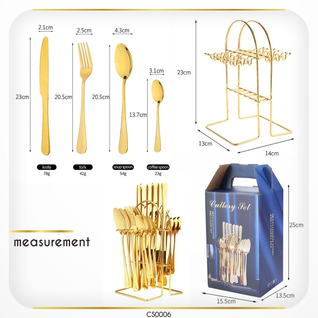 24 Pcs Souvenir Sendok Garpu Makan Korea Travel Cutlery Set﻿ Korea Stainless Dengan Gantungan Rack