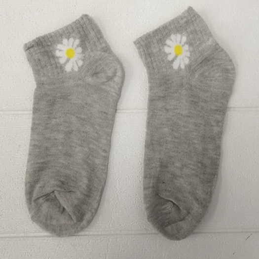 ✧YUKSHOPING✧ Kaos Kaki Ankle H185 Motif Bunga Daisy Gaya Korea Untuk Kaos Kaki Wanita Motif R456-ABU ABU