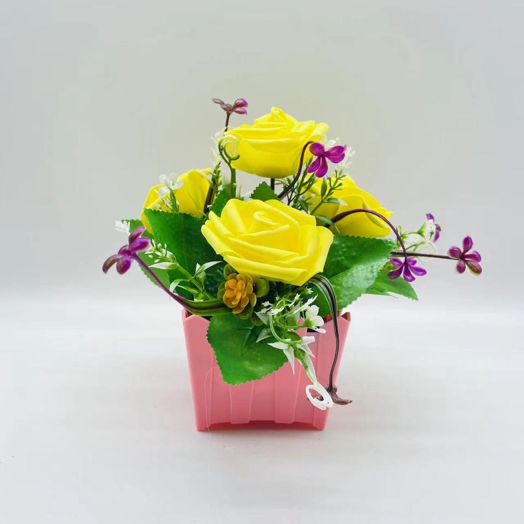 AND / COD / Pot Tanaman Bunga Mawar Hias Plastik Dekorasi Rumah Murah Bunga Hias Mini Artificial Flowers PBP105