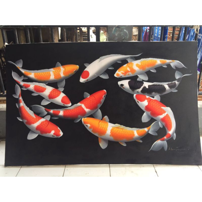 lukisan dinding ikan koi//lukisan kanvas