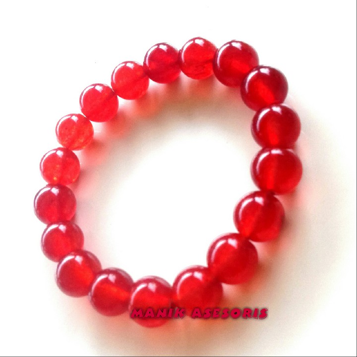 Gelang Giok Asli Dingin Batu Alam Cowok Cewek Warna Merah Delima 8mm Kualitas Terbaik