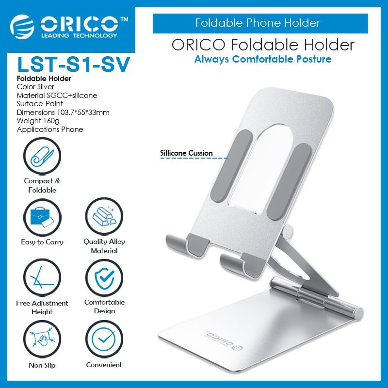 Mobile Phone holder stand Orico metal Folding silicone Lst-s1 - Dudukan Stand hp handphone iphone