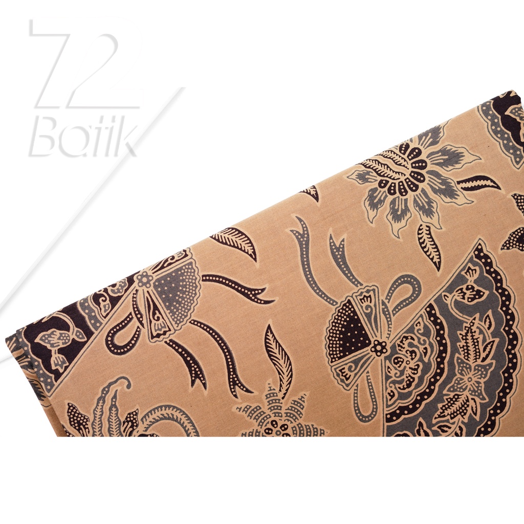 KAIN BATIK PREMIUM Bahan Katun Motif Kembang Kipas Warna Cream 722543 Cap 72 Jarik Jarit Samping Kebat Panjang Batik Katun Modern Premium Bahan Seragam Batik Pernikahan Kantor Keluarga Murah Kamen Jadi Batik Bali Lembaran