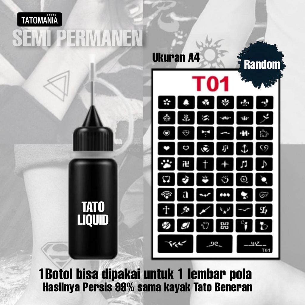 TATOMANIA-Tato semi permanen liquid tato free pola tato secara random Tato temporer semi permanen