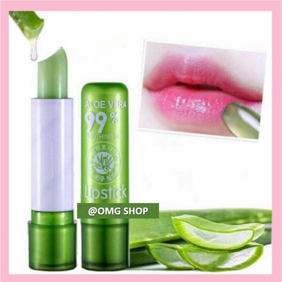 5 Pcs Lipbalm Pemerah Bibir Aloe Vera 99% TERLARIS / Lipstik Tahan Lama Anti Air Aloe Vera 99% / Lipgloss Lipstik Korea Soothing Gel Bisa Untuk Melengkapi Liptint Anak Sekolah – Makeup Kosmetik Wanita Pelembab Bibir Pink Alami Lidah Buaya ORIGINAL