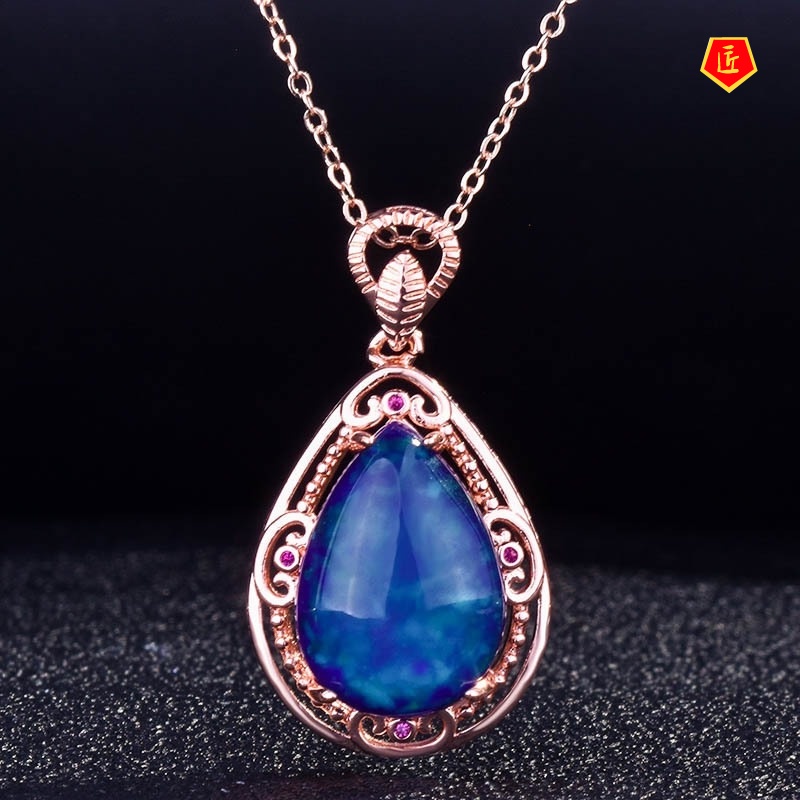 [Ready Stock]Graceful European and American Luxury Blue Amber Rose Gold Necklace for Women