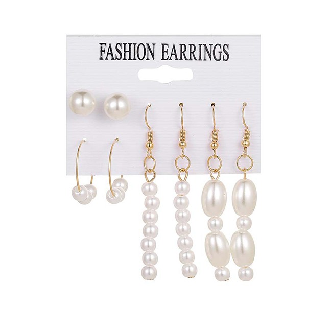 LRC Antring Set Fashion White Pearl Irregular Geometric Earring Set D84471