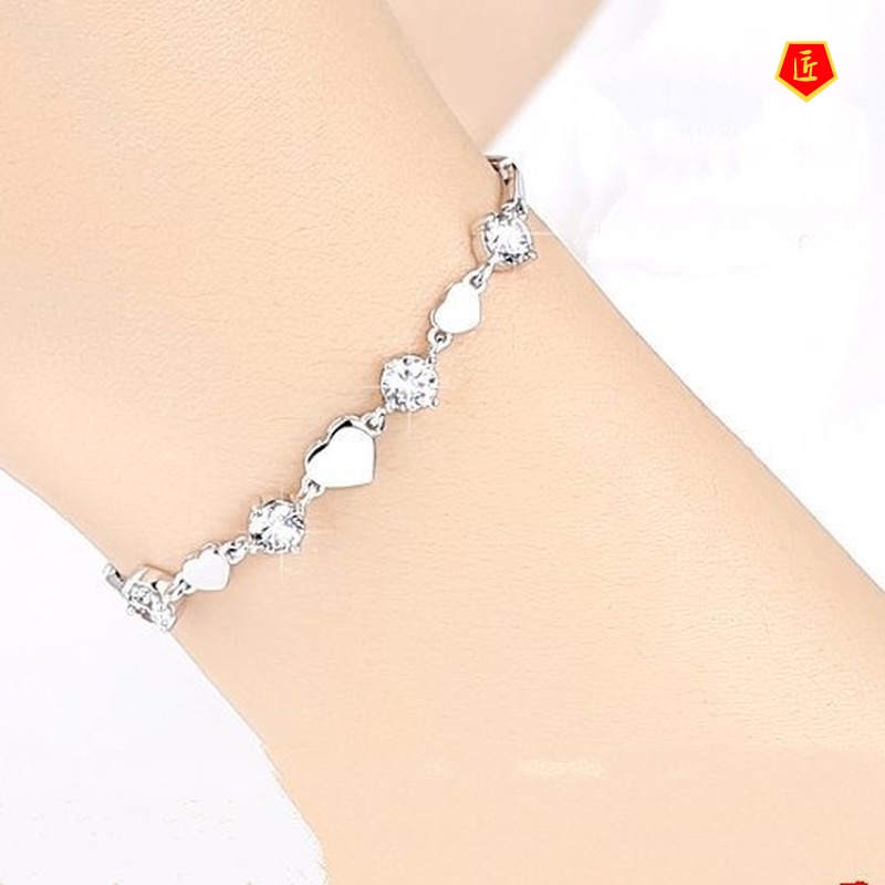 [Ready Stock]Elegant Romantic Heart-Shaped Inlaid Diamond Bracelet