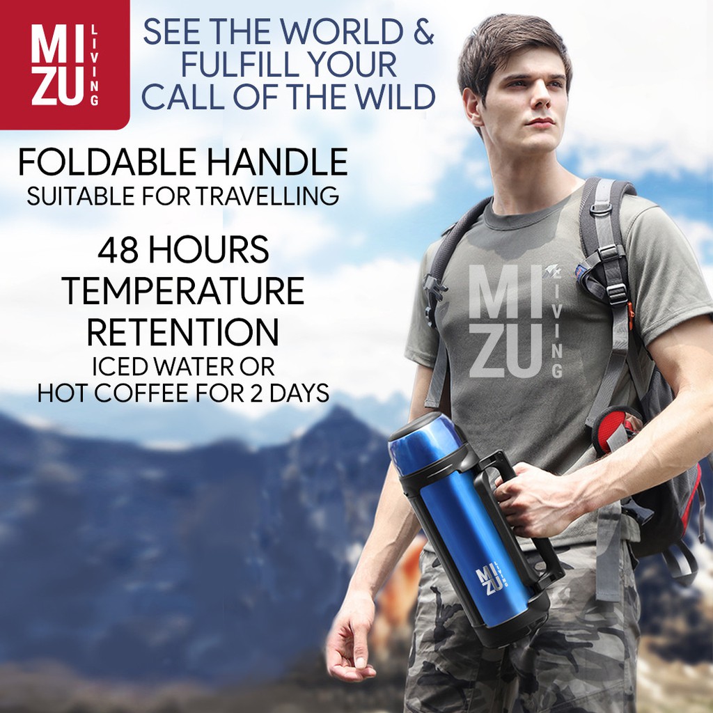 MIZU EXPEDITION 1500ml 2000ml Vacuum Thermos Bottle TAHAN 48 JAM Termos Botol Air Panas Air Es-1