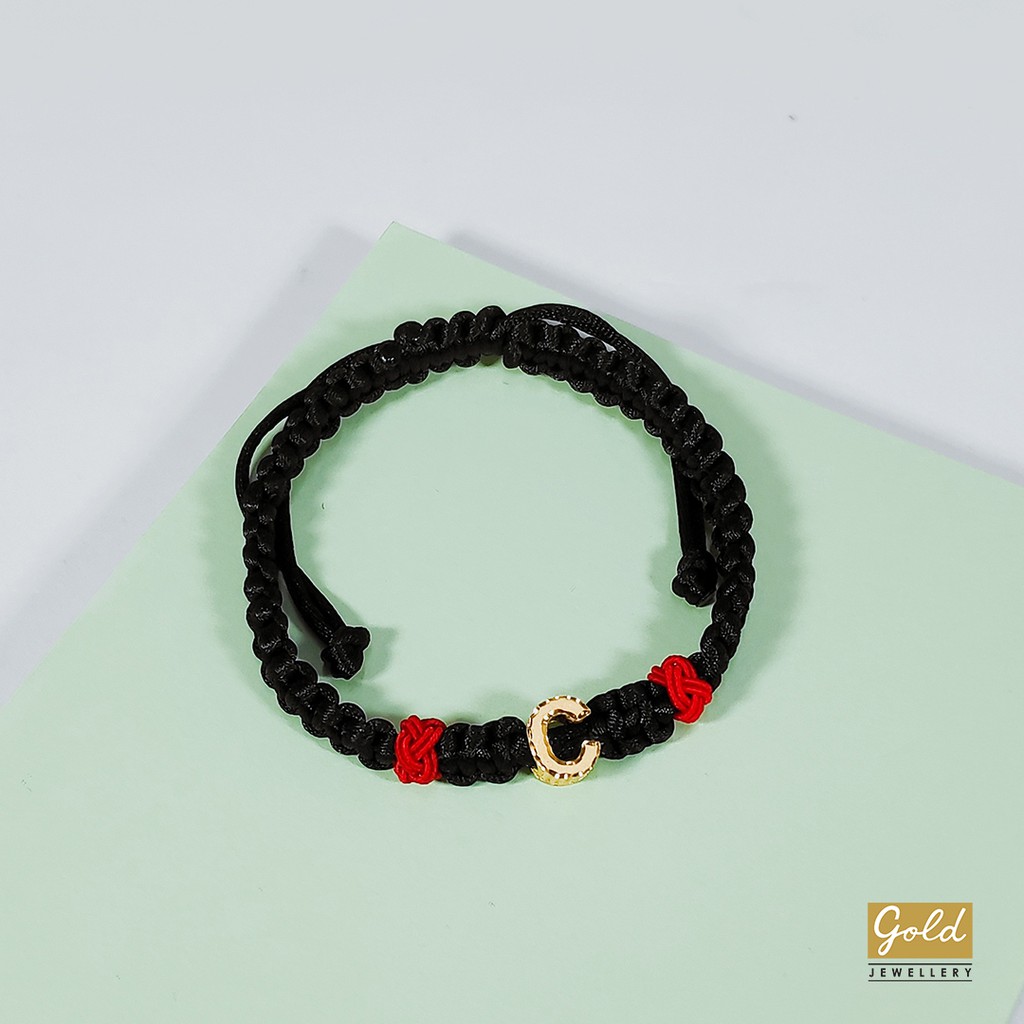 Gelang tali emas kuning kadar 700 70% inisial C bsr tali gpng hitam