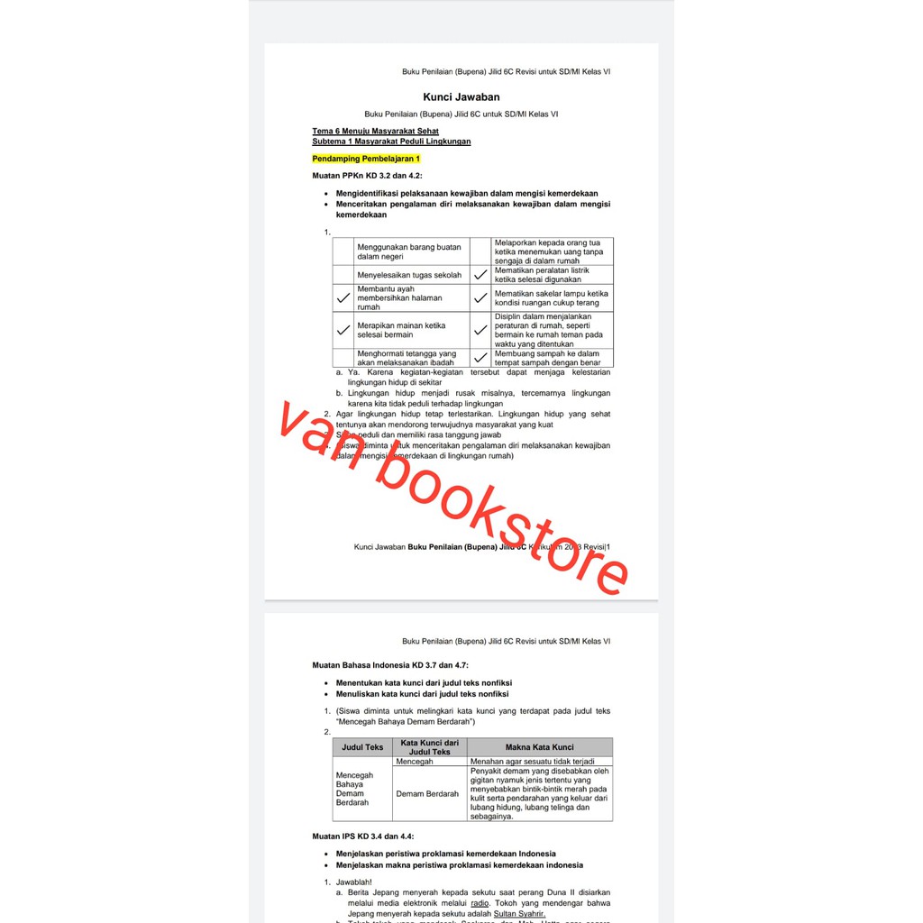 Paket Bupena Sd Kls 6 Tema A B K13n Bonus Kunci Jawaban Shopee Indonesia