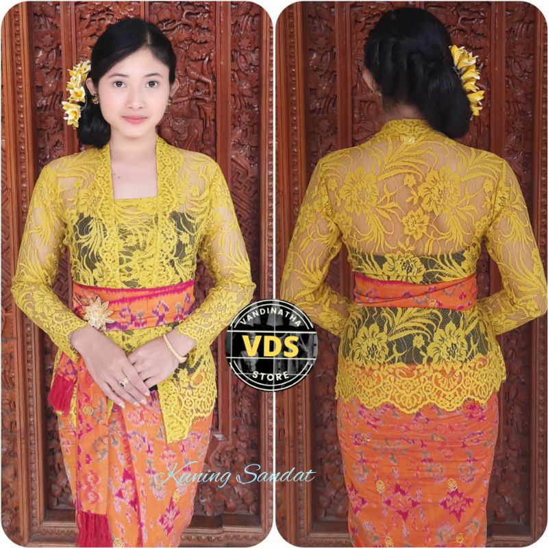 kebaya Bali Kebaya semi francis prancis motif baru drupadi-Mawar kuning sandat