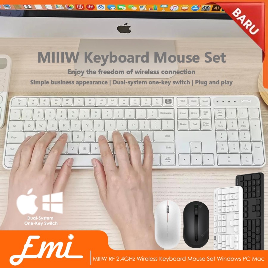 MIIIW RF 2.4GHz Wireless Keyboard Mouse Set Windows PC Mac