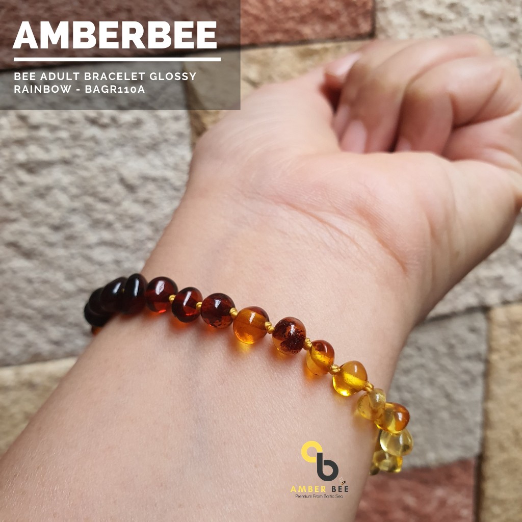 Gelang Amber Anak &amp; Dewasa Premium Glossy Rainbow BGR110 By Amber Bee