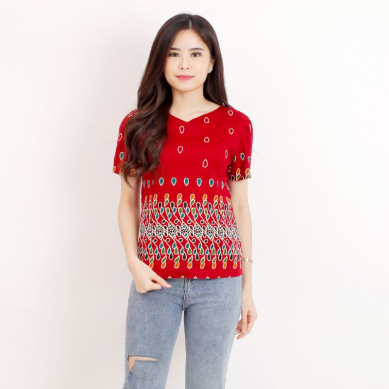 Batik wanita - Atasan blouse batik wanita fashion 632-RED B