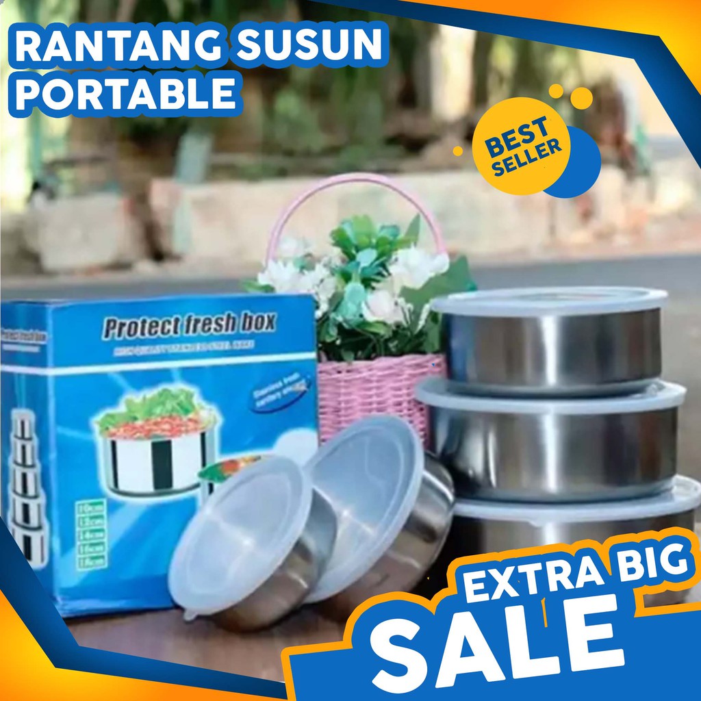 RANTANG STAINLESS ISI 5 - RANTANG SUSUN MURAH STAINLESS TEMPAT MAKAN SUSUN LIMA