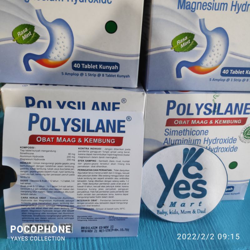 Polysilane obat sakit maag kembung perut pil kunyah 1 strip 8 tablet polisilen polycilane mag