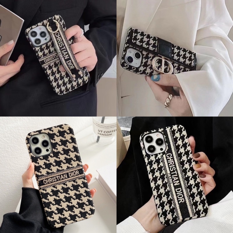 CHRISTIAN CDIOR Houndstooth Leather Case Iphone 14 Plus 14 Pro Max 7 8 plus X Xs Xr XsMAX 11 11ProMax 12 12Pro 12ProMax 13 13Pro 13 Pro Max 13PROMAX 11Pro