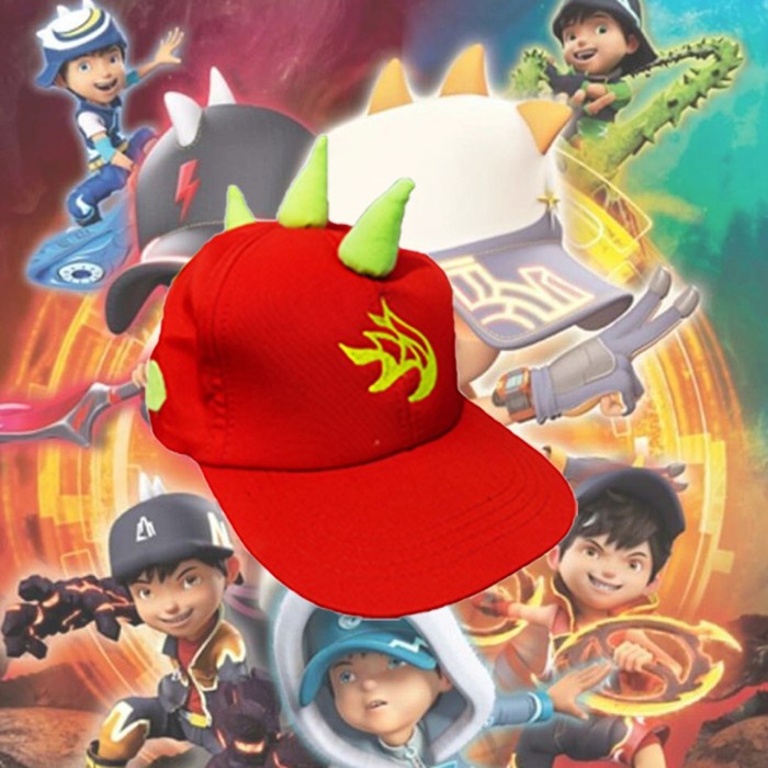 f01rwfw TOPI ANAK FASHION HAT TOPI BOBOIBOY CUTE MOTIF BORDIR - API-MERAH fe301t4f