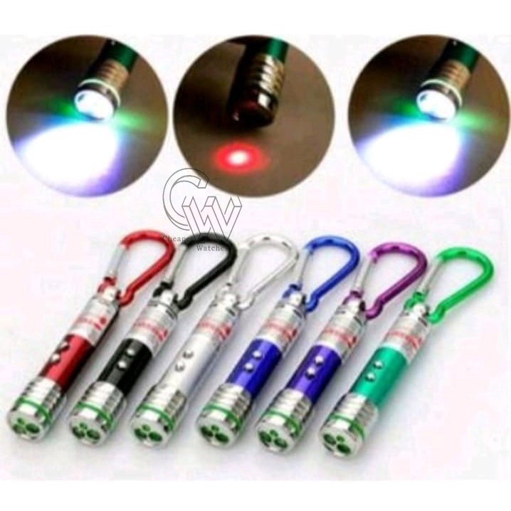 Cheaper-Lampu Laser Pointer Senter Mini Gantungan Keychain Senter 3  in 1 Ledlight