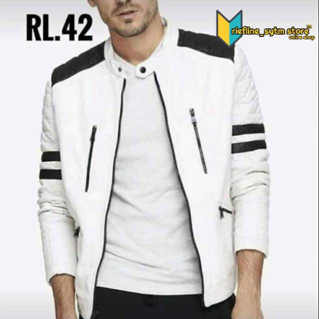 Jaket pria semi kulit whit putih.jaket kulit pria