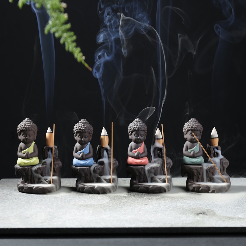 Tempat Bakar Dupa Aromaterapi backflow incense burning smoke design buddha kecil