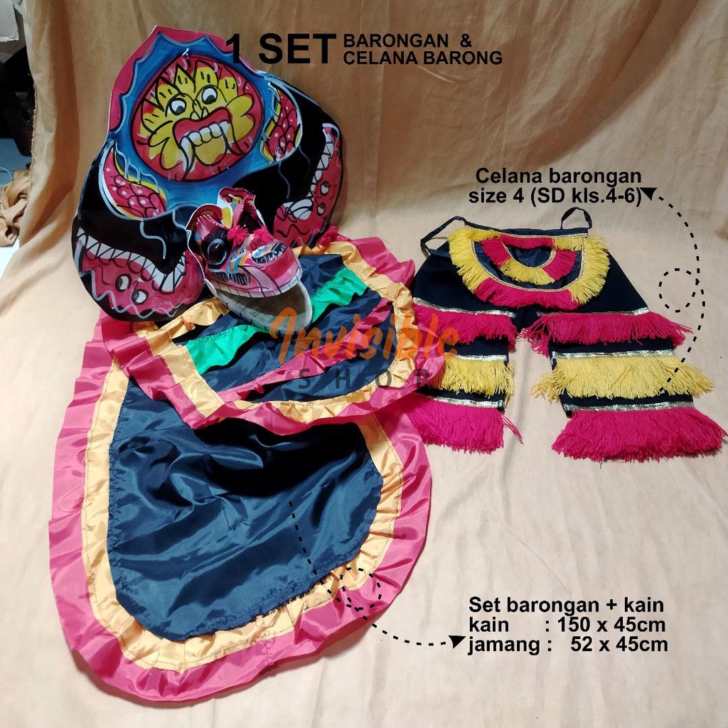 1 Set - Paket mainan anak barongan devil + celana barongan size 4 SD Kls 4-6 besar kain warna