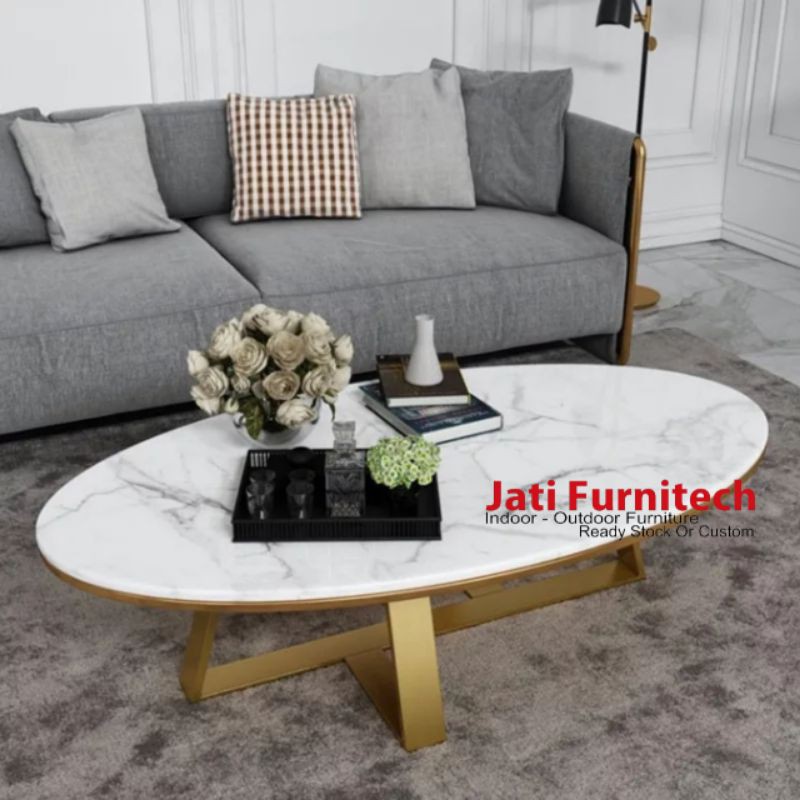 Coffe Table Oval Top Marble // Meja Tamu