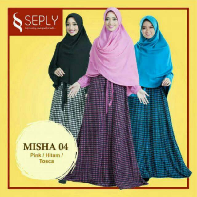 Baju Setelan Dress Muslim Misha 04 by Seply Gamis bahan Katun dengan Jilbab Wolly Crepe