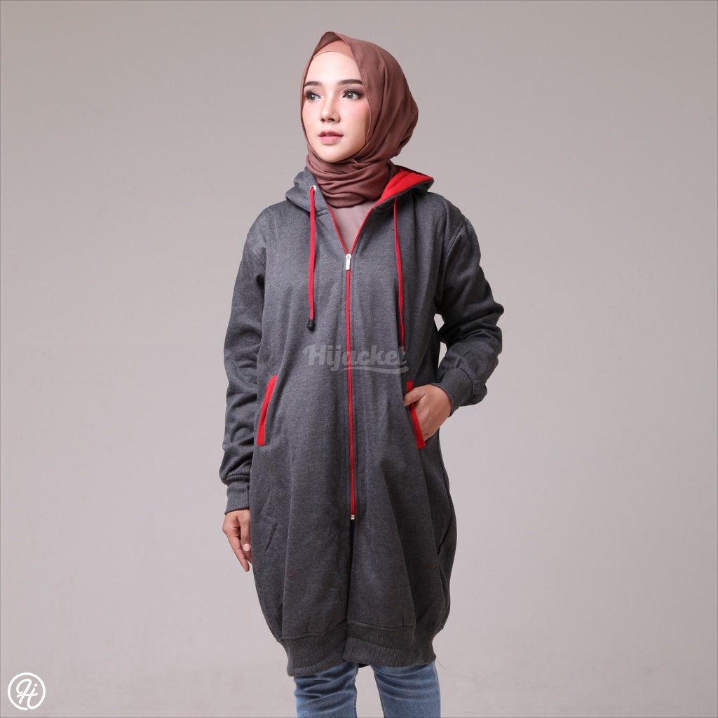 Jaket Sweater Wanita Muslimah Hijaber - Hijacket Basic Misty Grey - Switer Hoodie Outwear Panjang Hijaber