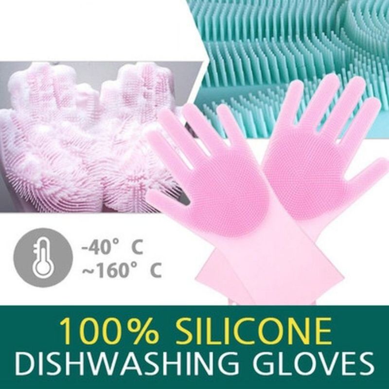 {DS} Sarung Tangan Silikon Gloves MULTIFUNGSI Tebel Tahan Panas Spons Cuci Piring Scrub