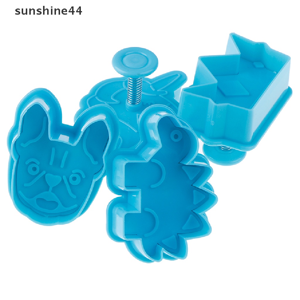 Sunshine 4Pcs / set Cetakan Plunger Kue Bentuk Unicorn / Dinosaurus / Mahkota Bahan Plastik