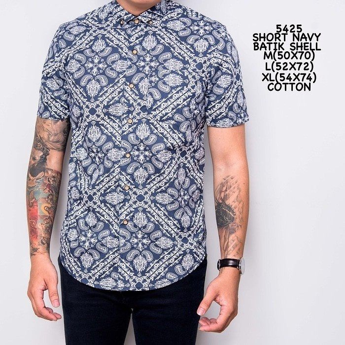 kemeja batik pria navy shell