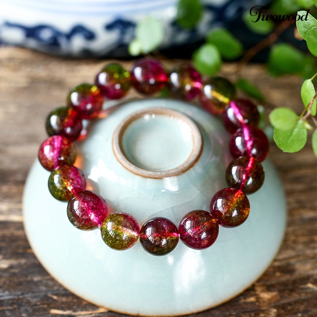 Twowood Women Bracelet Faux Watermelon Tourmaline Beads Jewelry Vintage Good Elasticity Bracelet for Party