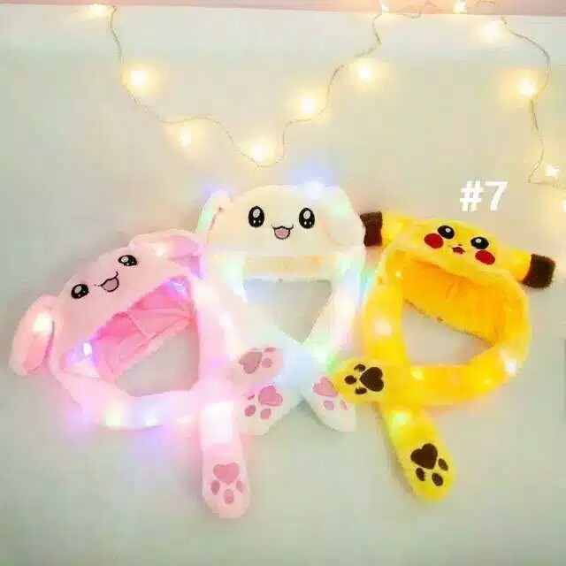 [ MUSIC + LED ] READY Lampu LED BUNNY HAT Topi Telinga Bergerak Rabbit Hat Kupluk Tumblr BTS Musik